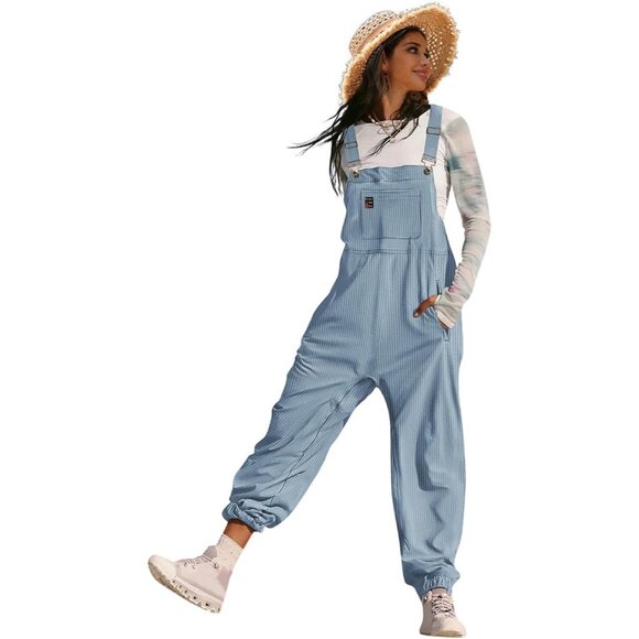 Women's Light Blue Casual Sleeveless Adjustable Straps Loose Harem Jumpsuits - Picture 1 of 5